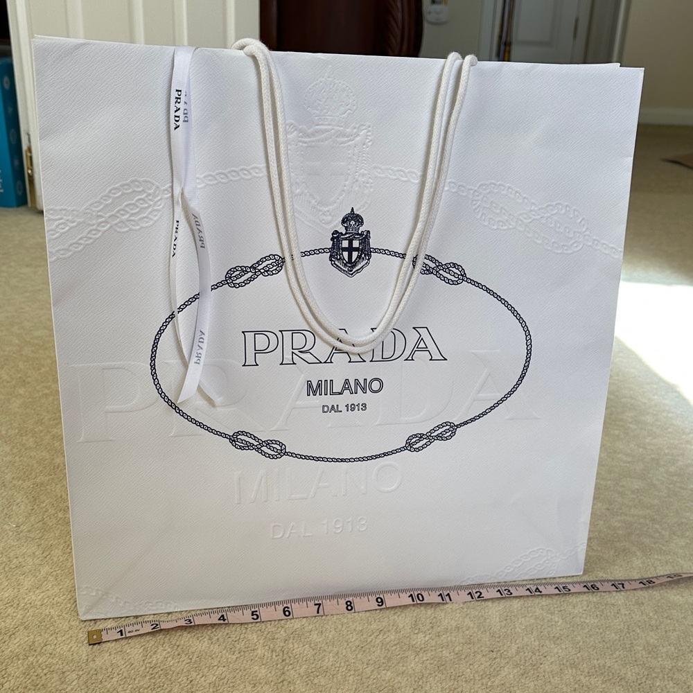Prada Ivory Logo Shopping Bag and Ribbon. 
Large size, AUTHENTIC